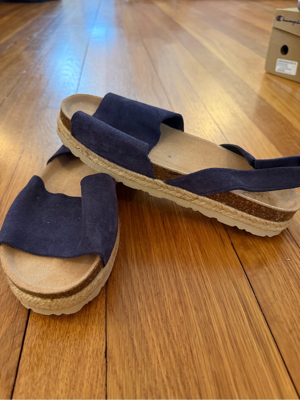 Women’s Navy Suede Slide Sandals with Espadrille Platform